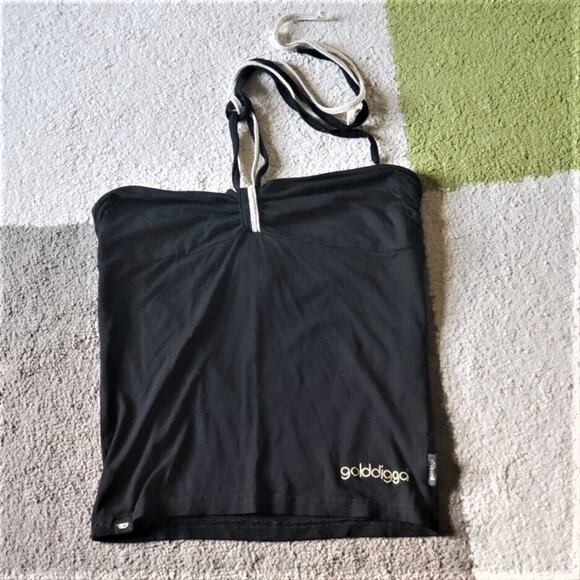 Golddigga Women's Sleeveless Halter Neck Tie Top - Black & Gold Tone - Size 16 - Picture 1 of 4